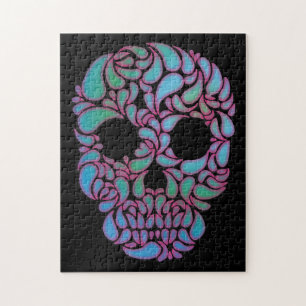 Teardrop Candy Skull in Blau, Grün und Rosa Puzzle