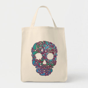 Teardrop Candy Skull in Blau, Grün und Rosa Tragetasche