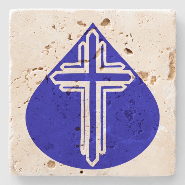 Teardrop Cross auf Blue Steinuntersetzer (Vorderseite)