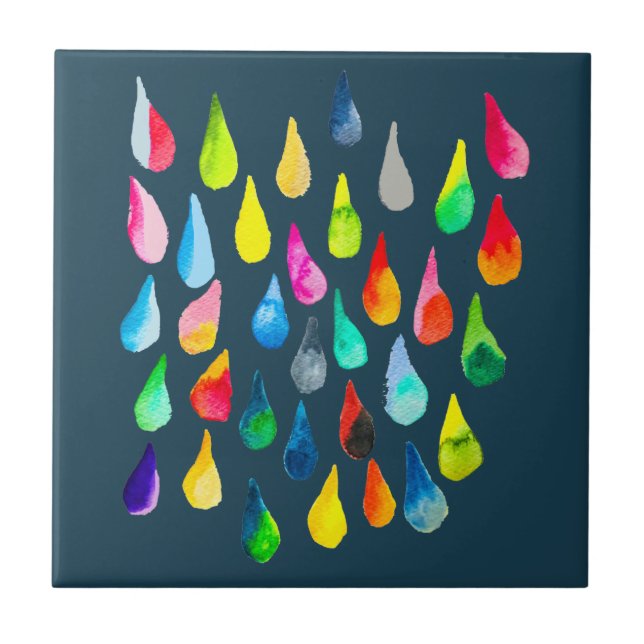Teardrops Aquarell farbenfroh whimsical Fliese (Vorderseite)