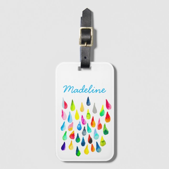 Teardrops Aquarell farbenfroh whimsical Gepäckanhänger (Vorderseite Vertikal)