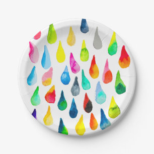 Teardrops Aquarell farbenfroh whimsical Pappteller