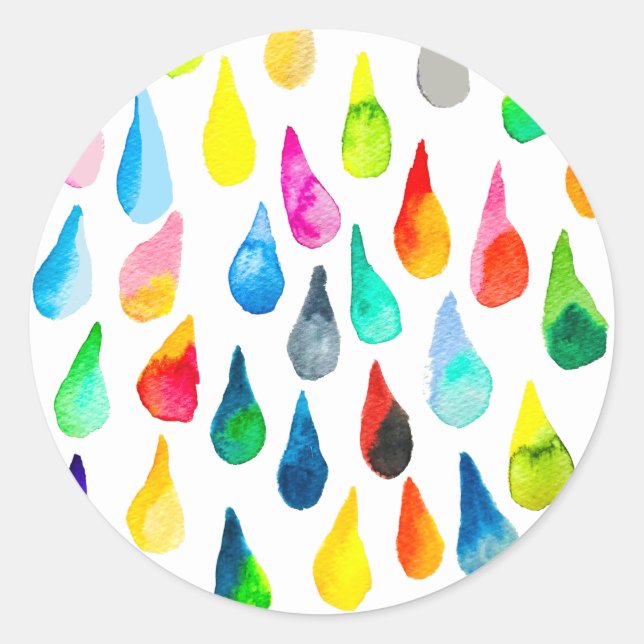 Teardrops Aquarell farbenfroh whimsical Runder Aufkleber (Vorderseite)