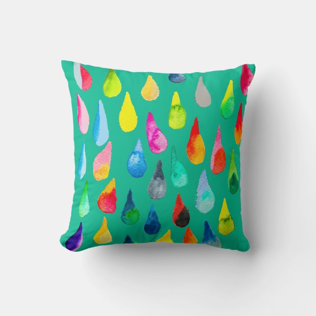 Teardrops Aquarell farbenfrohe whimsical throw Pil Kissen (Vorderseite)