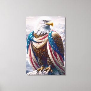 Tearful Bald Eagle mit amerikanischer Flagge Leinwanddruck
