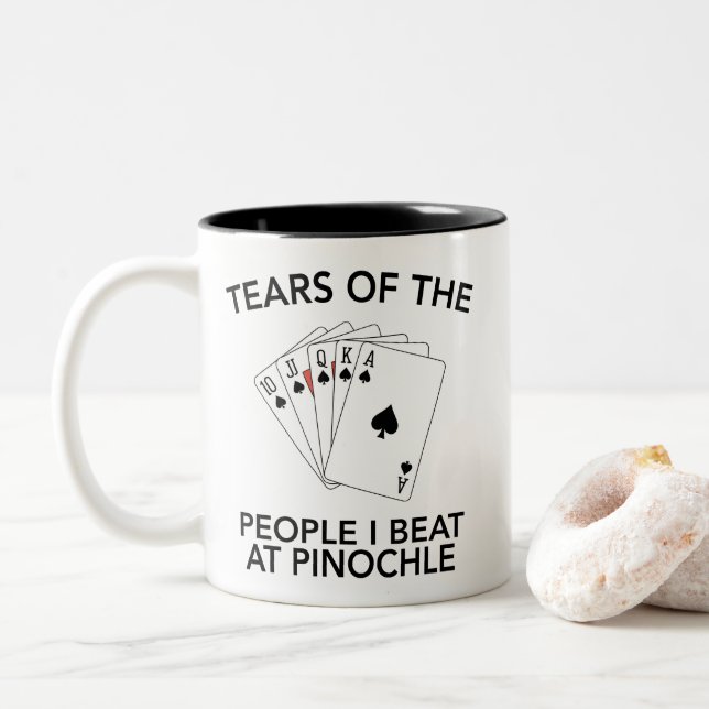 Tears Of The People I Beat At Pinochle Funny Zweifarbige Tasse (Mit Donut)