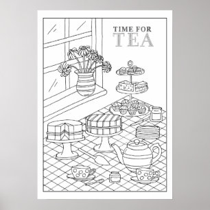 Teatime Tee Party Quaint DIY Coloring Poster