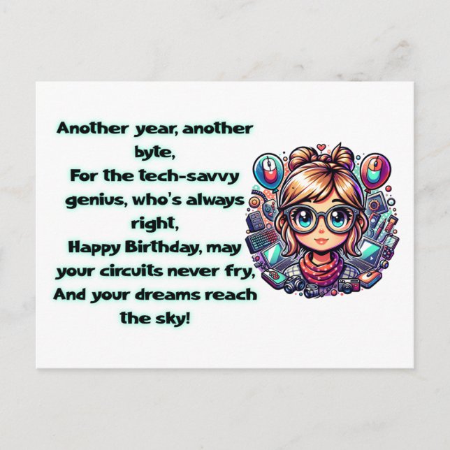 Tech Birthday Card, Geeky Birthday Feiertagspostkarte (Vorderseite)