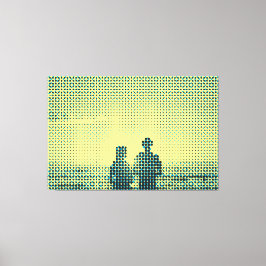 Tech Black&Cyan Halftone Effect Couple Beach Leinwanddruck