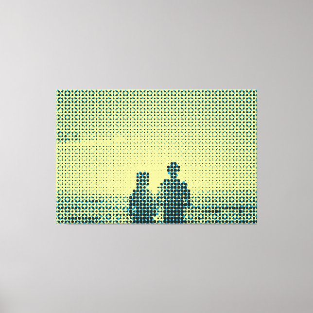 Tech Black&Cyan Halftone Effect Couple Beach Leinwanddruck (Vorderseite)