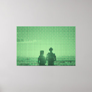 Tech Black&Green Halftone Effekt Couple Beach Leinwanddruck