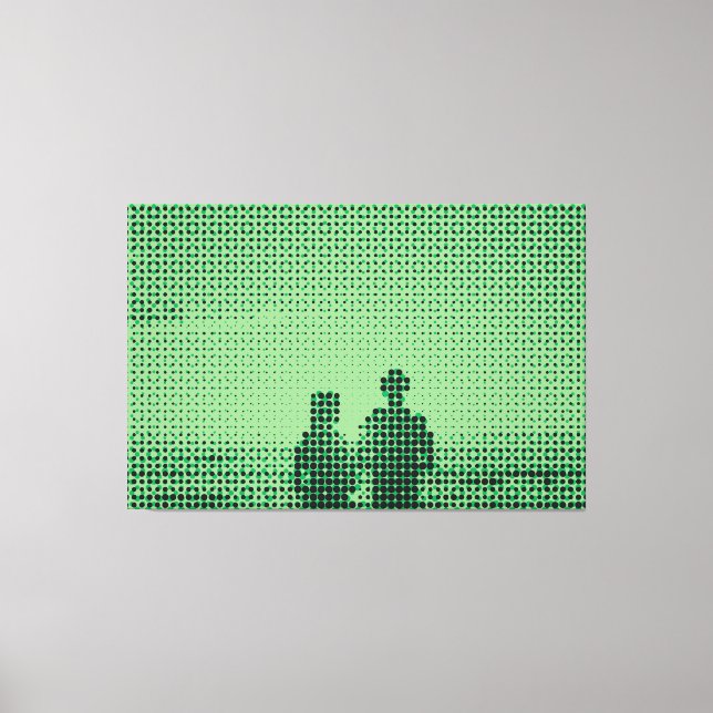 Tech Black&Green Halftone Effekt Couple Beach Leinwanddruck (Vorderseite)
