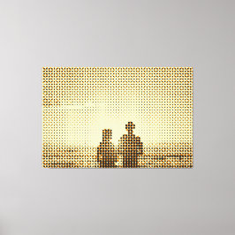 Tech Black&Orange Halftone Effekt Couple Beach Leinwanddruck
