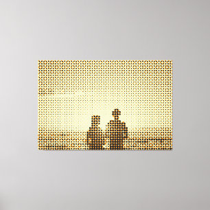 Tech Black&Orange Halftone Effekt Couple Beach Leinwanddruck