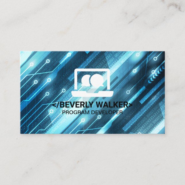 Tech-Computer-Logo | Hintergrund zum Binärcode Visitenkarte (Vorderseite)