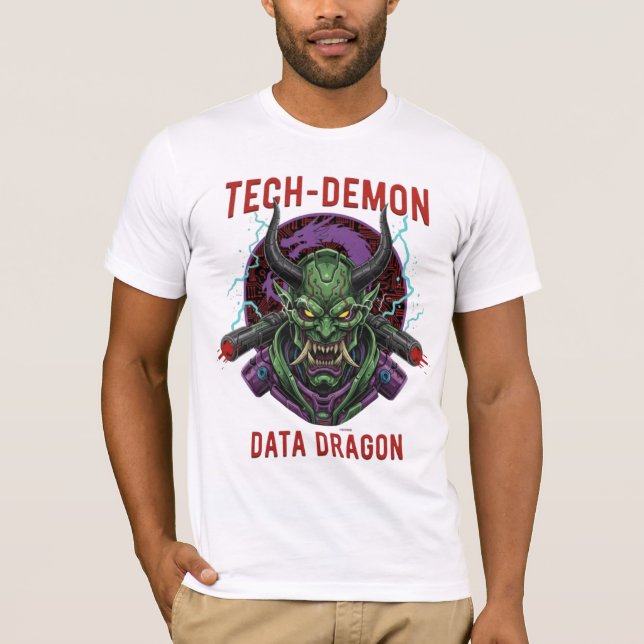 Tech-Demon Data Dragon T-Shirt | Cyberpunk Oni Mas (Vorderseite)