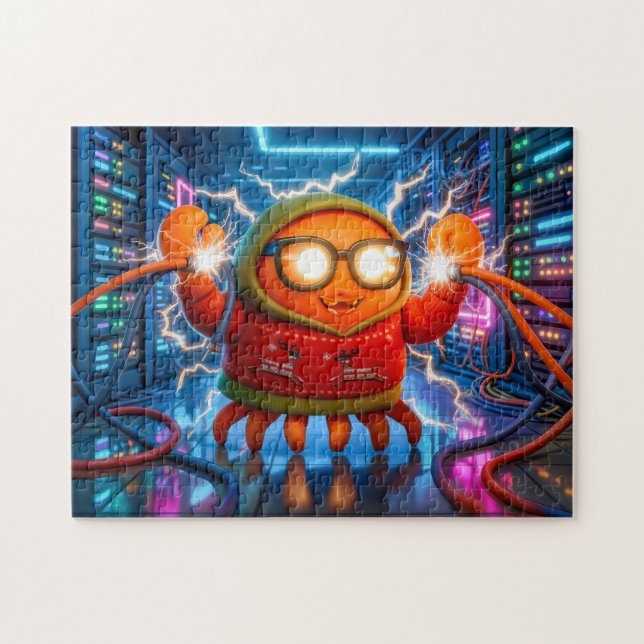 Tech-Krabbe steht vor einem Kurzschluss im Serverr Puzzle (Horizontal)