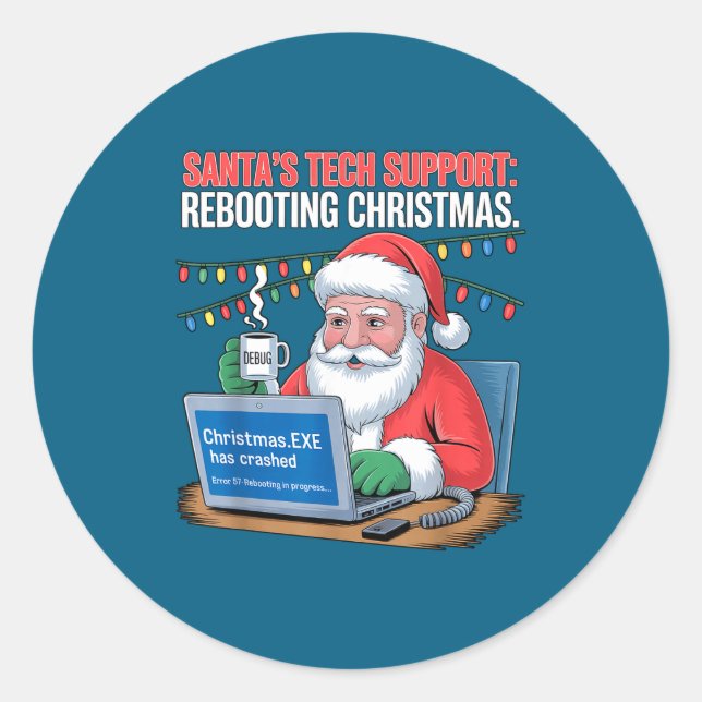 Tech Santa Rebooting s Support Smile Runder Aufkleber (Vorderseite)