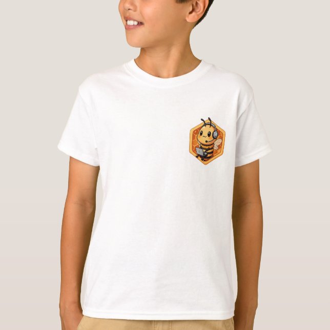 Tech-Support-Gamer-Biene-Maskottchen-Kinder T-Shirt (Vorderseite)