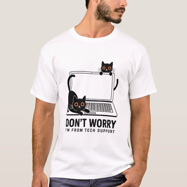 Tech-Support-Katze – Lustiger IT- / Geek-Humor T-Shirt (Vorderseite)