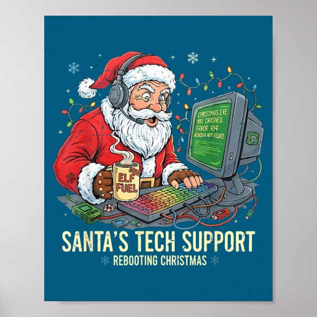 Tech Support Rebooting s Computer Santa Santa Joke Poster (Vorne)
