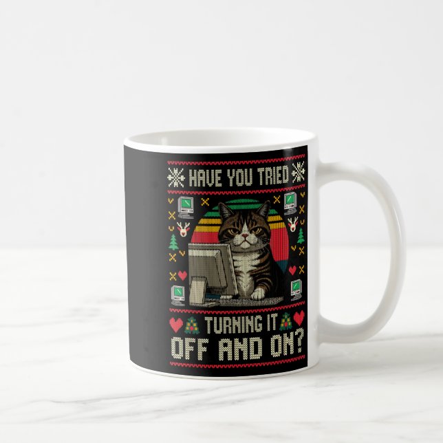 Tech Suprts Cat Engineer Computer Ugly Christmas S Kaffeetasse (Rechts)