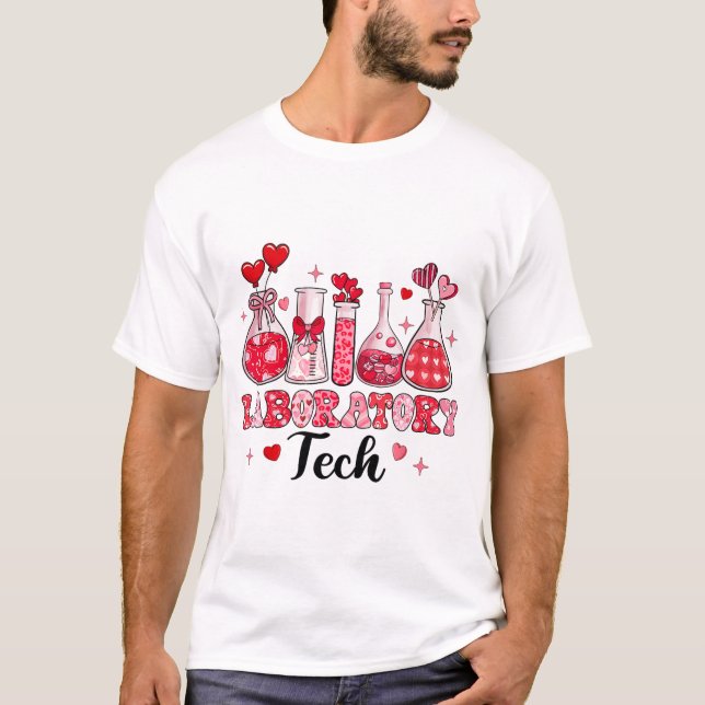 Tech Test Tube Leopard Herz Valentinstag T-Shirt (Vorderseite)