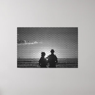 Tech White & Black Halftone Effect Couple on Beach Leinwanddruck