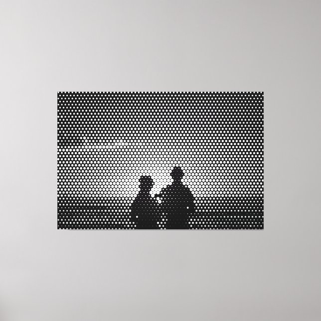 Tech White & Black Halftone Effect Couple on Beach Leinwanddruck (Vorderseite)