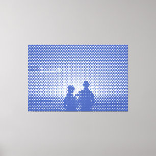 Tech White&Blue Halftone Effekt Couple on Beach Leinwanddruck