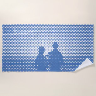 Tech White&Blue Halftone Effekt Couple on Beach Strandtuch