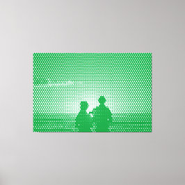 Tech White&Green Halftone Effect Couple on Beach Leinwanddruck