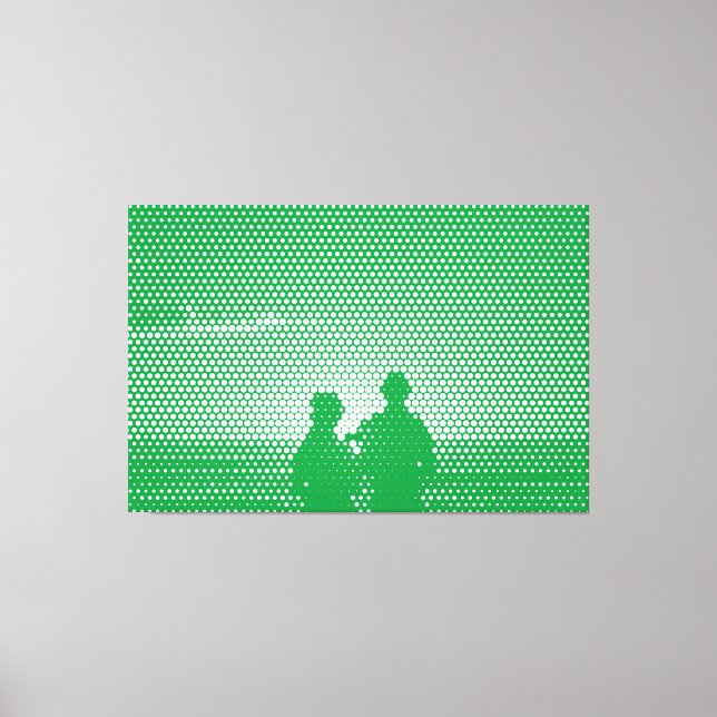 Tech White&Green Halftone Effect Couple on Beach Leinwanddruck (Vorderseite)
