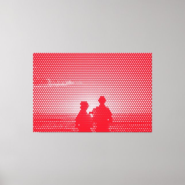 Tech White&Red Halftone Effect Couple on Beach Leinwanddruck (Vorderseite)