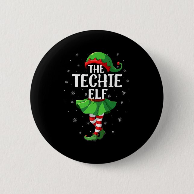Techie Elf Christmas Girls Women Elf Squad Xmas Fa Button (Vorderseite)