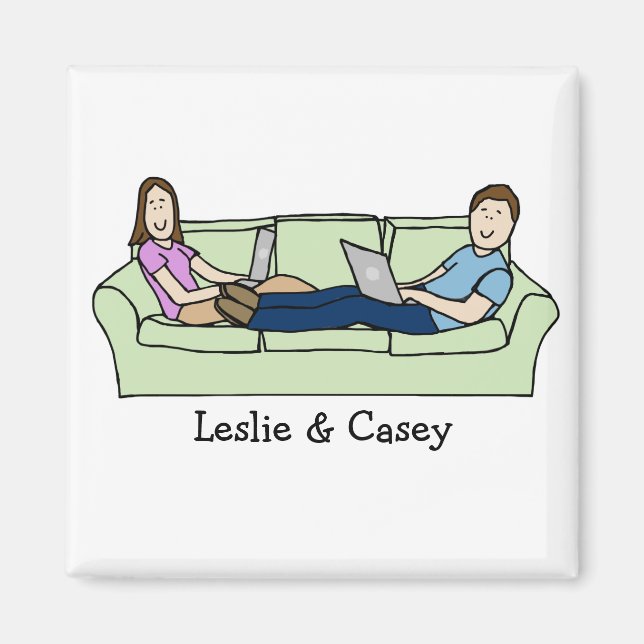 Techie-Paar - personalisierter Cartoon Magnet (Vorne)