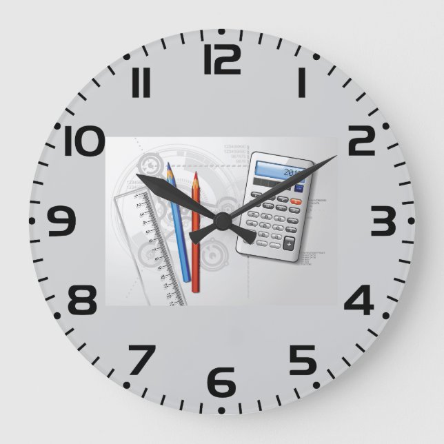 Technical Drawing Office Supplies Große Wanduhr (Vorderseite)