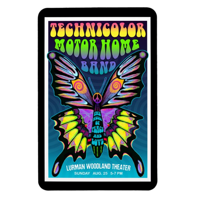Technicolor Motor Zuhause Groovy Peace Butterfly Magnet (Vertikal)