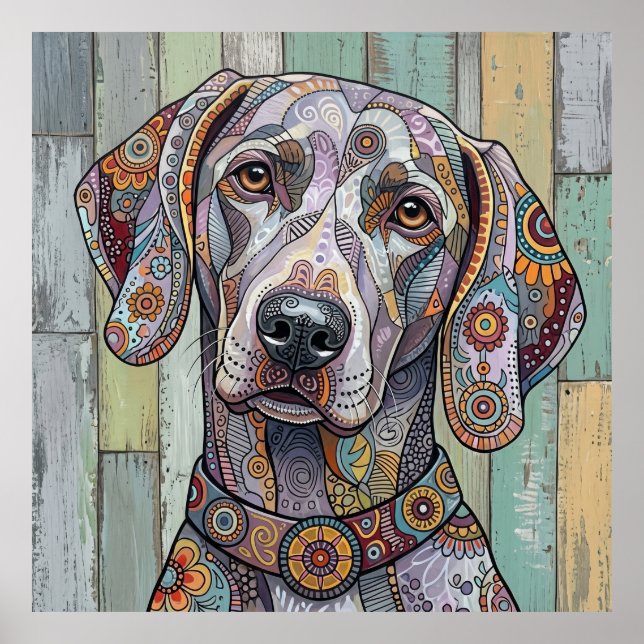 Technicolor Treue: Komplexe Muster-Hunde-Kunst Poster (Vorne)