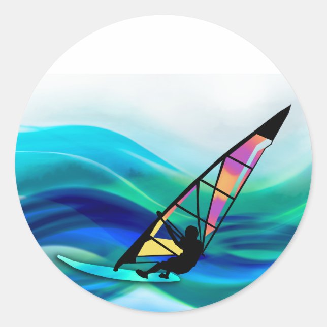 Technicolor Windsurfer in einem Taifun Runder Aufkleber (Vorderseite)