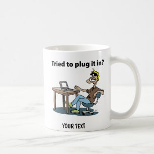 Technik-Support-Cartoon-Mann Kaffeetasse