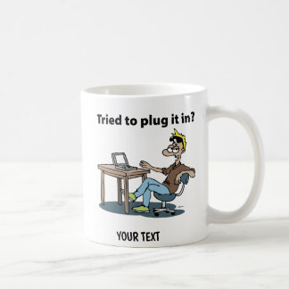 Technik-Support-Cartoon-Mann Kaffeetasse