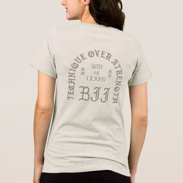 Technik über Vorder- und Rückseite (hellbraun) Tri-Blend Shirt (Rückseite)
