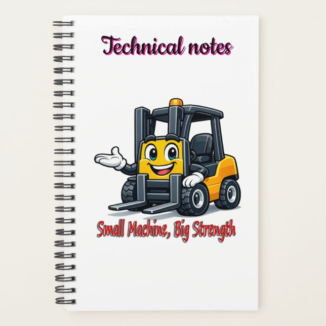 Technische Notizen Gabelstapler Cartoon-Maskottche Planer (Vorderseite)
