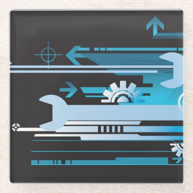 Technischer Halbtonhintergrund 3 Glasuntersetzer (Vorderseite)