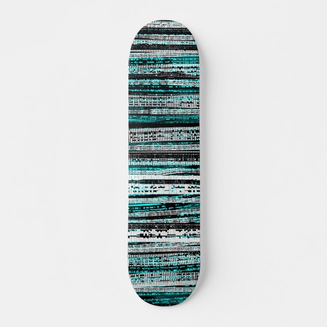 Technischer Niedergang - Schwarz und Weiß auf Cyan Skateboard (Vorne)