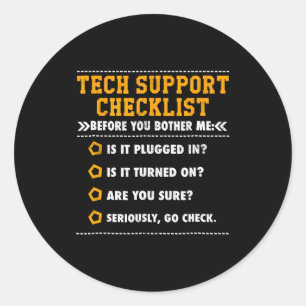 Technischer Support-Checkliste Computer-Geek Runder Aufkleber