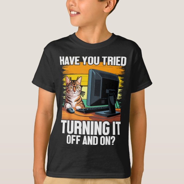 Technischer Support Humor I Katze Ingenieur Comput T-Shirt (Vorderseite)