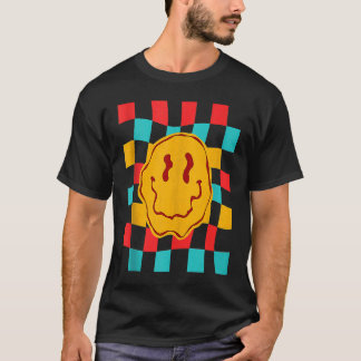 Techno Acid House Music Retro Groovy Smile Checker T-Shirt