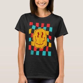 Techno Acid House Music Retro Groovy Smile Checker T-Shirt
